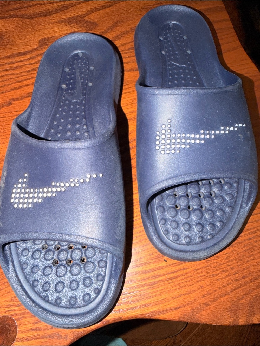 Nike Women's Dark Blue Slide Sandals with Studded Swoosh